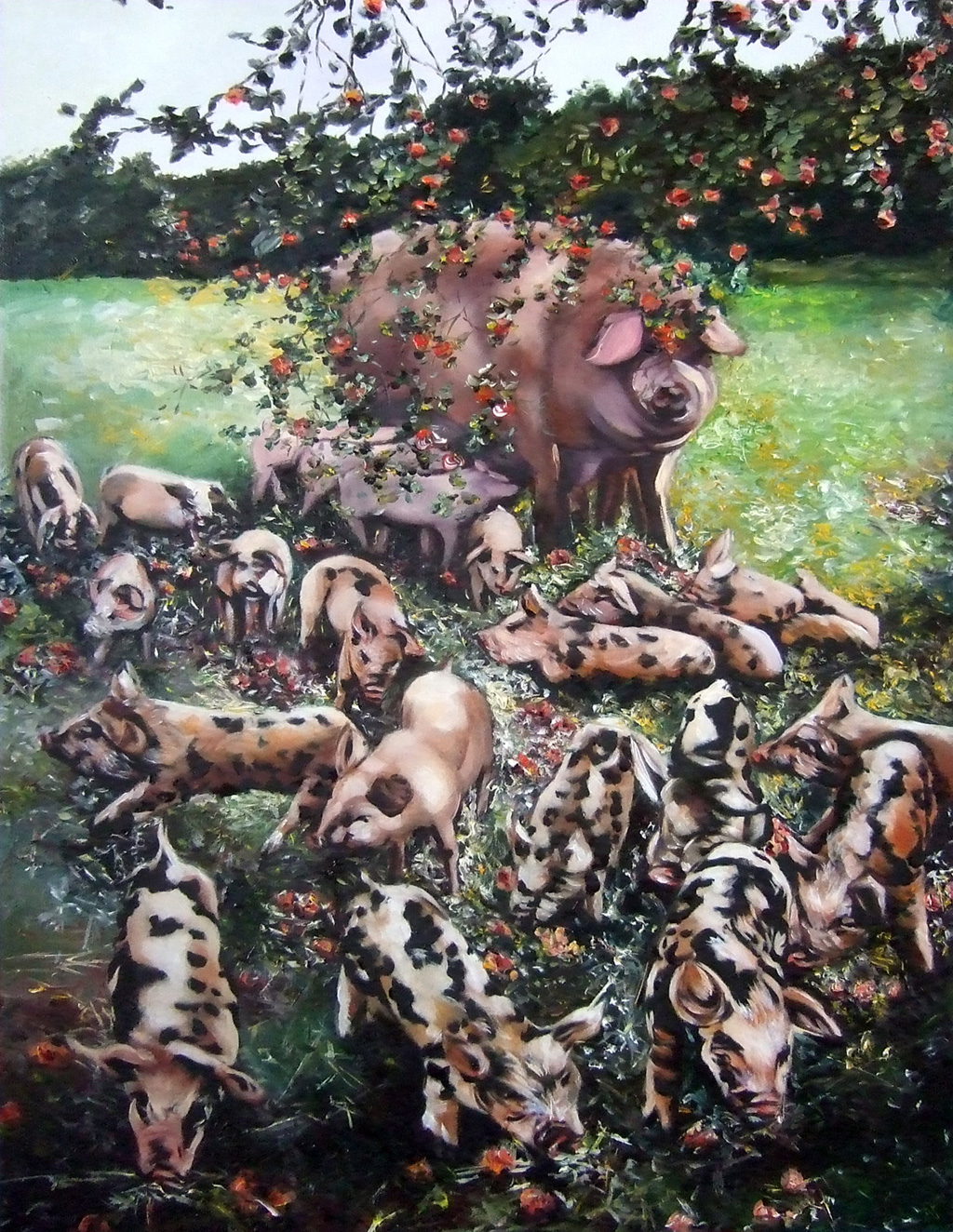 2011, Schweine unterm Apfelbaum, Öl auf Leinwand, 60 x 80 cm 2011, Schweine unterm Apfelbaum