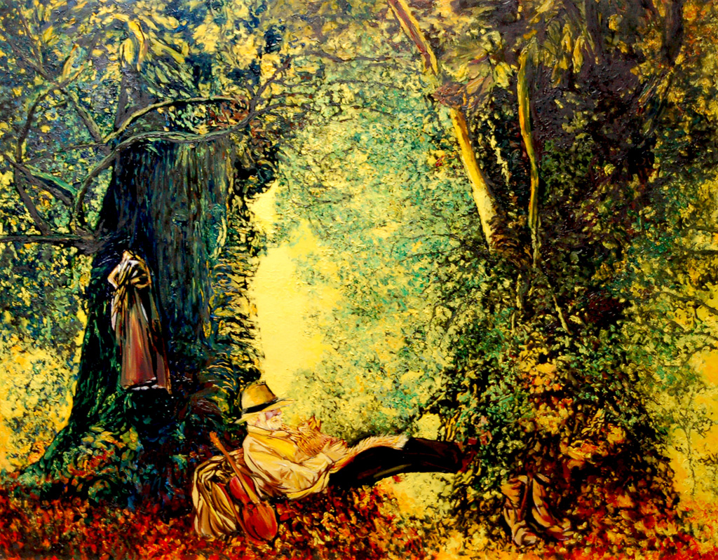 2012, Tramp mit Kater, Öl auf Leinwand, 90 x 70 cm 2012, Tramp mit Kater